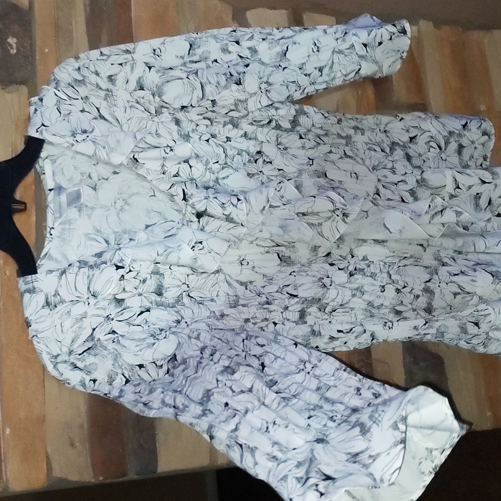 Christopher & Banks Floral Ruffle Blouse - Black and White